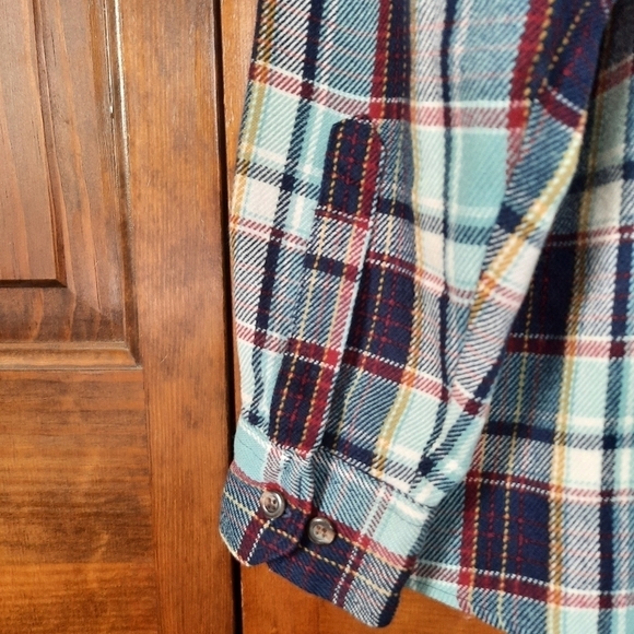 Vintage Sears SportsWear blue maroon plaid flannel button down shirt - Picture 6 of 12